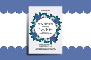 Baby Dusche Gruß Karte Blau Rose Blume Design Vorlage vektor