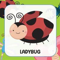 söt djur- Flash-kort för barn. pedagogisk tryckbar spel kort med bilder använder sig av rolig insekt djur- för ungar. djur med namn. djur- kort ordförråd. vektor illustration.