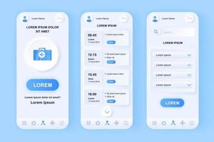 medicinska tjänster unika neomorfa mobilapp design kit vektor