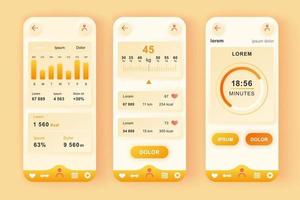 Fitness-Workout einzigartiges neomorphes Design-Kit für mobile Apps vektor