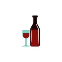 Flasche von Wein und Glas farbig Vektor Symbol Illustration