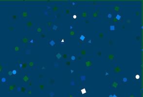 hellblauer, grüner Vektorhintergrund mit Dreiecken, Kreisen, Würfeln. vektor