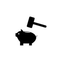 Geld Schwein und Hammer Vektor Symbol Illustration