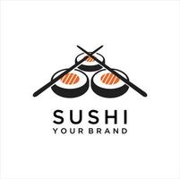 Sushi und Rollen mit Stäbchen Bar oder Restaurant Vektor Logo Vorlage. japanisch oder Chinesisch traditionell Küche, lecker Essen Symbol.