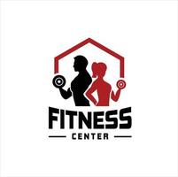 Fitness Center Logo. Sport und Fitness Logo Design . Fitnessstudio Logo Symbol Design Vektor Aktie, oder Emblem mit Frau und Mann Silhouetten.