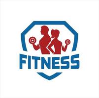 Fitness Center Logo. Sport und Fitness Logo Design . Fitnessstudio Logo Symbol Design Vektor Aktie, oder Emblem mit Frau und Mann Silhouetten.