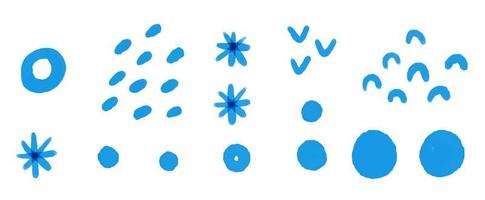 Hand gemalt Blau Himmel Elemente, Wolken, Punkte, Schnee. Wetter, süß kindisch Illustration, Kindergarten, Design, Dekor. vektor
