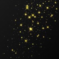 guld bakgrund med stjärnor och damm pärlar isolerat på mörk bakgrund. fest magisk jul lysande ljus effekt. vektor illustration.