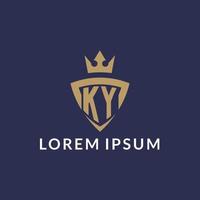 ky logotyp med skydda och krona, monogram första logotyp stil vektor