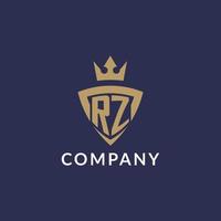rz logotyp med skydda och krona, monogram första logotyp stil vektor