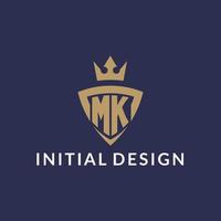 mk logotyp med skydda och krona, monogram första logotyp stil vektor