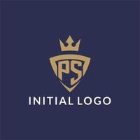 ps logotyp med skydda och krona, monogram första logotyp stil vektor