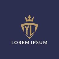 yl logotyp med skydda och krona, monogram första logotyp stil vektor