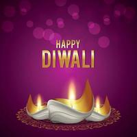 glückliche diwali indische Festivalfeier-Grußkarte mit kreativem Vektor diya auf Hintergrund