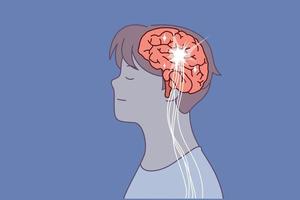Gehirn und neural Verbindung Linien im Kopf Mann beim Zeit von Brainstorming oder suchen zum Neu Ideen. Mensch Gehirn zum Konzept Einführung künstlich Intelligenz und Maschine Lernen von Computer Systeme vektor