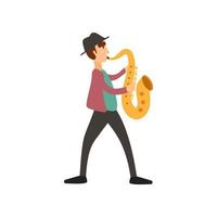 Jazzman im Hut mit Saxophon, Farbe Vektor Symbol Illustration
