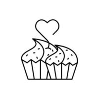 Cupcakes, Herz, Romantik, Frühstück Vektor Symbol Illustration