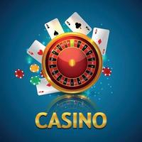 Casino Online-Glücksspiel mit Roulette-Rad und Spielkarten, Casino-Chips vektor