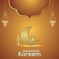 Ramadan Kareem islamisches Festival Einladungsgrußkarte mit kreativem Goldmond und Laterne vektor