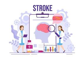 mänsklig hjärna stroke vektor illustration med vetenskaplig medicinsk, blödning och smärta punkt i platt tecknad serie hand dragen landning sida mallar