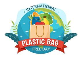 internationell plast väska fri dag vektor illustration med gå grön, spara jord och hav i eco livsstil platt tecknad serie hand dragen mallar