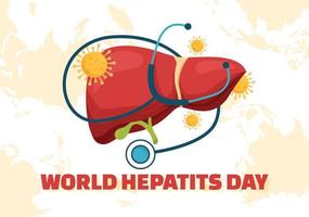 Welt Hepatitis Tag Vektor Illustration von geduldig krank Leber, Krebs und Zirrhose im Gesundheit Pflege eben Karikatur Hand gezeichnet Landung Seite Vorlagen