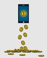 affärs bitcoin koncept. guld bitcoin droppe från telefonskärmen. vektor illustration