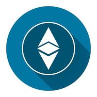 ethereum icon simbol, Münzlogo von digital mit langem Schattenschwarz, einfache Entwurfsart vektor