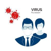 Grippe Infektion oder Virus Ausbruch. Schutz von Krankheit und Virus. Menschen im chirurgisch Maske. Vektor Illustration