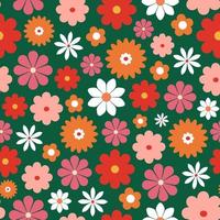 70er Jahre retro Blumen- nahtlos Muster. Digital Papier, Hintergrund. retro romantisch Blumen, Wiese, Sommer- Zeit. Nostalgie Konzept vektor
