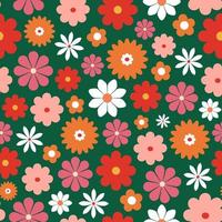 70s retro blommig sömlös mönster. digital papper, bakgrund. retro romantisk blommor, äng, sommar tid. nostalgi begrepp vektor