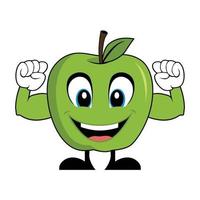 grön äpple tecknad serie karaktär med muskel vapen. lämplig för affisch, baner, webb, ikon, maskot, bakgrund vektor