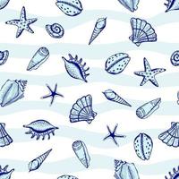 handritad snäckskal och stjärnor sömlös samling. marin illustration skal. perfekt för tyg, tapeter, omslagspapper, textil, sängkläder, t-shirt tryck. vektor