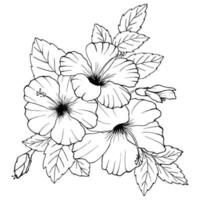 Hibiskusblumen zeichnen und skizzieren mit Strichzeichnungen auf weißem Hintergrund.