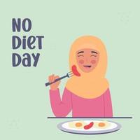 Nej diet dag. kvinna i hijab äter ohälsosam mat vektor