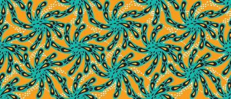 afrikansk vax skriva ut mönster. sömlös skön kitenge, chitenge, dutch vax, och angara stil. geometrisk former mode design i färgrik. blå botanisk blomma på orange bakgrund. afrikansk vax skriva ut vektor