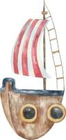 Aquarell Illustration mit Boot, Segelboot Transport. Schiff, Boot Kunst vektor