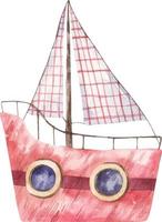 Aquarell Illustration mit Boot, Segelboot Transport. Schiff, Boot Kunst vektor