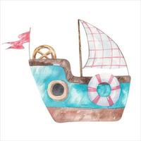 Aquarell Illustration mit Boot, Segelboot Transport. Schiff, Boot Kunst vektor