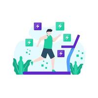 Menschen trainieren im Fitnessstudio mit Hanteln, Langhanteln und Laufbändern Vektor-Illustration, geeignet für Landing Page, UI, Website, mobile App, Editorial, Poster, Flyer, Artikel und Banner vektor