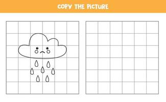 Kopieren Sie das Bild der niedlichen kawaii regnerischen Wolke. logisches Spiel für Kinder. vektor