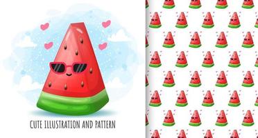 söt vattenmelon illustration och mönster premium vektor