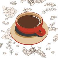 Kaffee rot Tasse auf Blatt Hintergrund vektor