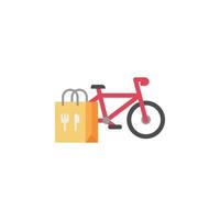 mat leverans, väska, cykel, äta, mat restaurang Färg vektor ikon illustration