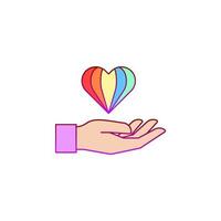 hjärta, hand, regnbåge, stolthet vektor ikon illustration