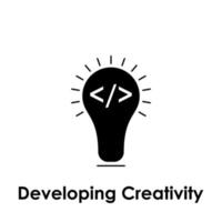 utvecklande kreativitet, Glödlampa, kodning vektor ikon illustration