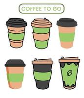 Karikatur Kaffee Papier Tasse Symbol. schwarz und Grün Farbe.Getränk Vektor Illustration Design