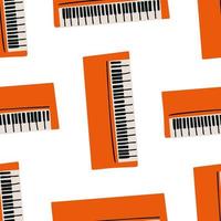 nahtlos Muster mit Illustration von Musical Instrument Synthesizer im Schneiden Stil Orange auf Weiß Hintergrund vektor