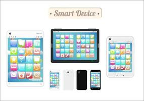 Smart Device Wood Board mit Smartphones und Tablets vektor