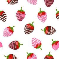 Seanless-Muster mit glasierten Erdbeeren in Schokolade zum Valentinstag. vektor